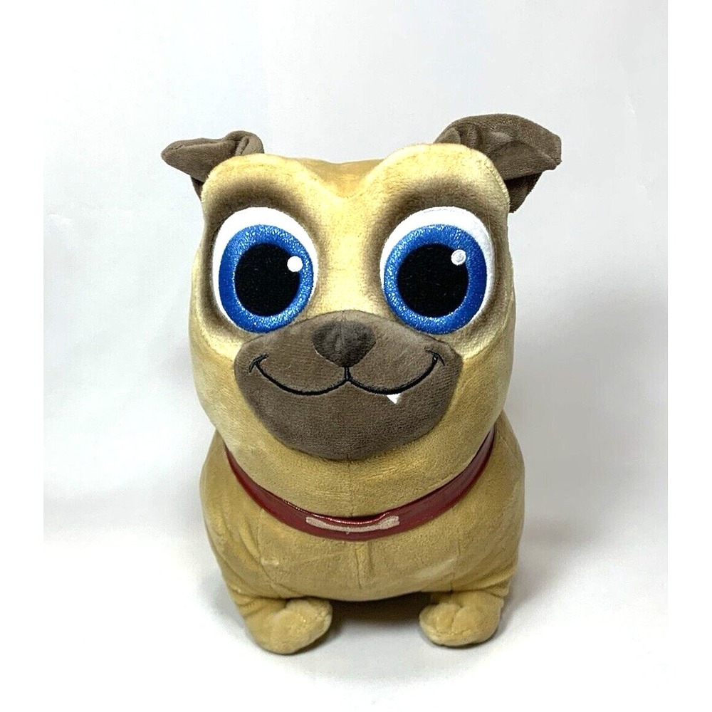 Disney Store Puppy Dog Pals‎ Plush Toy Pug Rolly Tan Stuffed Red Collar Big Eyes